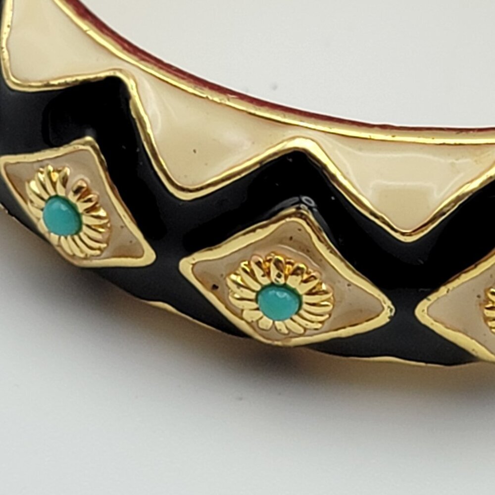 J.Crew Gold Tone Turquoise Bead Multicolor Enamel Hinged Bracelet Clamper 6.5" - Picture 2 of 6